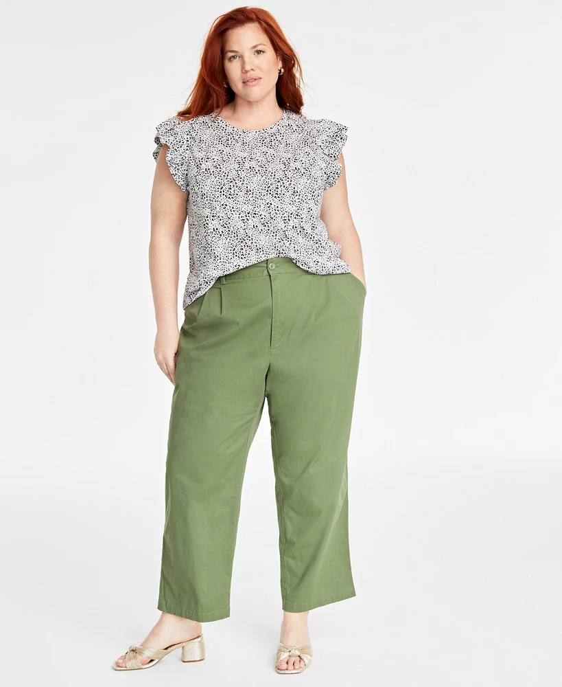 On 34th Trendy Plus Printed Flutter-Sleeve Crewneck T-Shirt, Created for Macy's