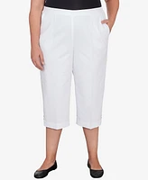 Alfred Dunner Plus Size Classic Neutrals Pull On Button Hem Twill Capri Pants