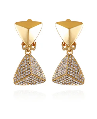 T Tahari Gold-Tone Pyramid Clip On Drop Dangle Earrings