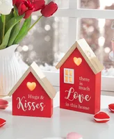 Glitzhome Lighted Valentine's Wooden House-Shaped Table Decor, Set of 2