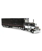 First Gear 1/64 Black & White Peterbilt 389 w/ Wilson Silver star Livestock Trailer