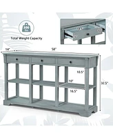 Costway 58" Long Sofa Table with Storage Retro Console 3 Drawers & Open Shelves