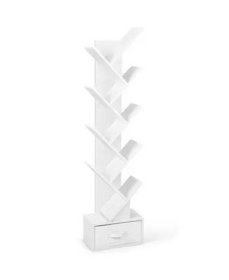 10-tier Tree Bookshelf with Drawer Free-standing Storage Bookcase