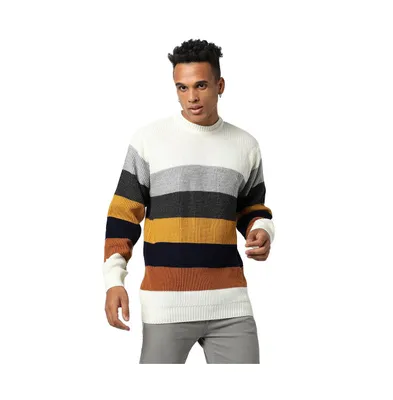Campus Sutra Men's Multicolor Contrast Panel Pullover Sweater