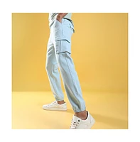 Campus Sutra Men's Light Blue Cuffed Hem Cargo Trousers