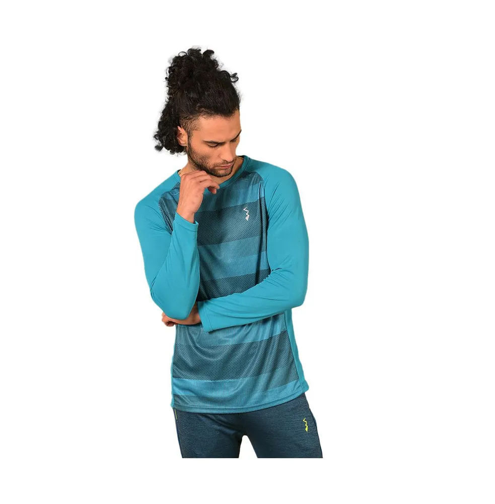 Campus Sutra Men's Aqua Blue Contrast Panel Active wear T-Shirt