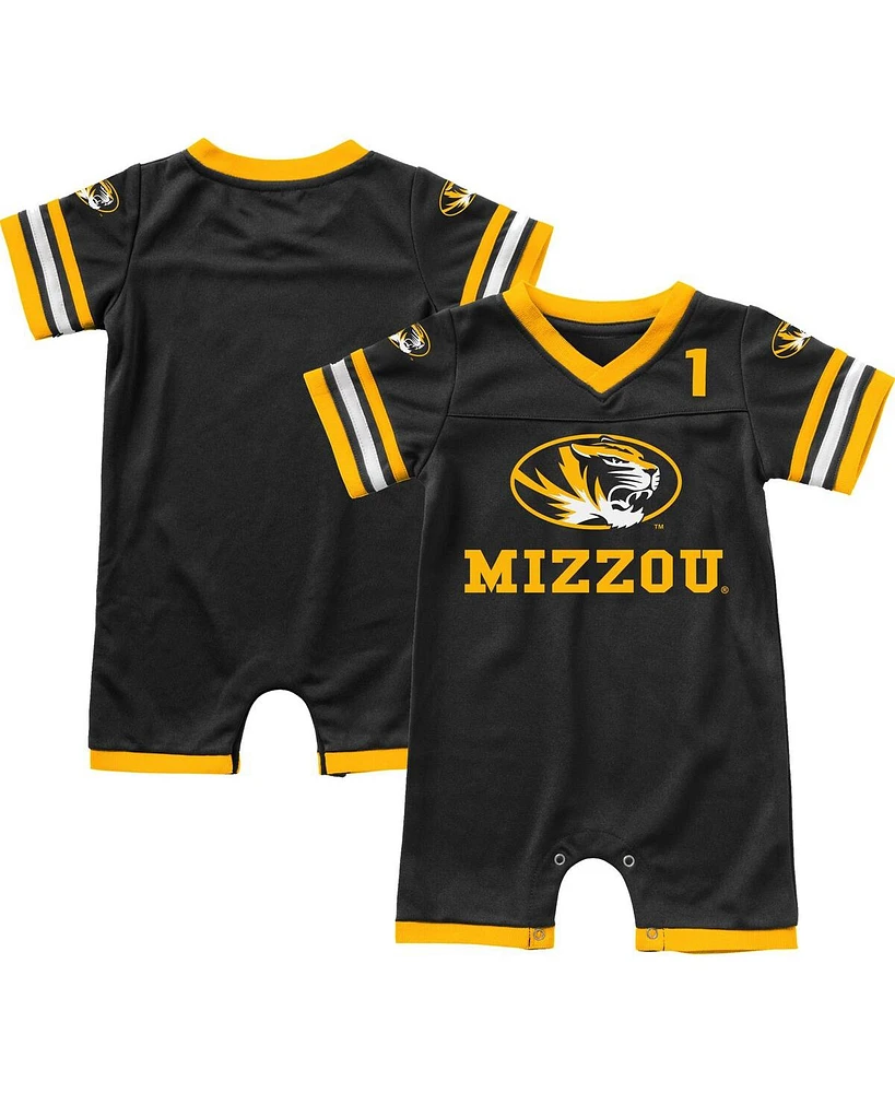 Newborn and Infant Boys Girls Colosseum Black Missouri Tigers Bumpo Football Romper