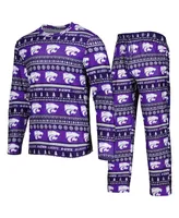 Men's Concepts Sport Purple Kansas State Wildcats Swivel Long Sleeve T-shirt and Pants Sleep Set