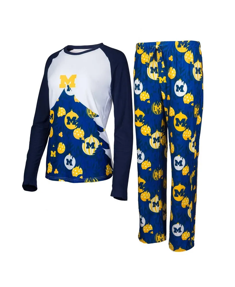 Women's Concepts Sport Navy Michigan Wolverines Tinsel Ugly Sweater Long Sleeve T-shirt and Pants Sleep Set