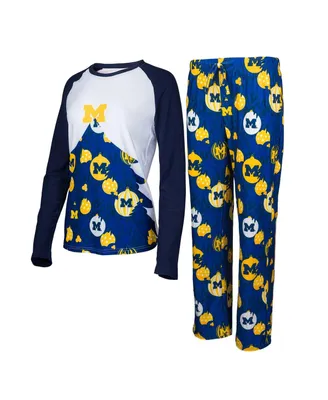 Women's Concepts Sport Navy Michigan Wolverines Tinsel Ugly Sweater Long Sleeve T-shirt and Pants Sleep Set