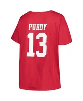 Women's Fanatics Brock Purdy Scarlet San Francisco 49ers Plus Size Player Name and Number V-Neck T-shirt