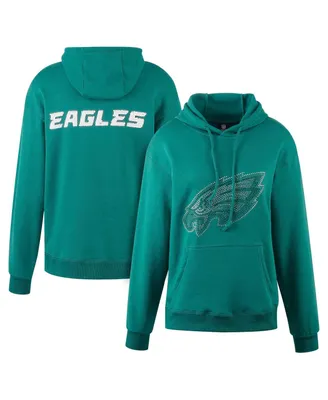 Women's Cuce Green Philadelphia Eagles Rhinestone Logo Wordmark Pullover Hoodie