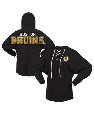 Women's Fanatics Black Boston Bruins Jersey Lace-Up V-Neck Long Sleeve Hoodie T-shirt