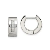 Chisel Stainless Steel Brushed Polished Cz Cross Hinged Hoop Earrings