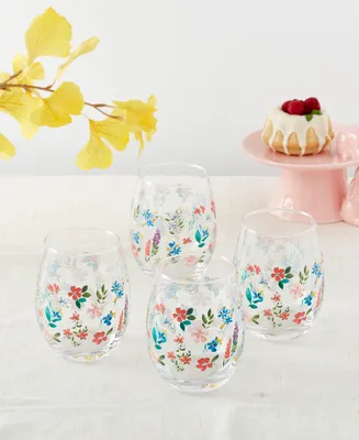 Tabletops Gallery Spring Bliss Stemless Wine Glasses, Set of 4