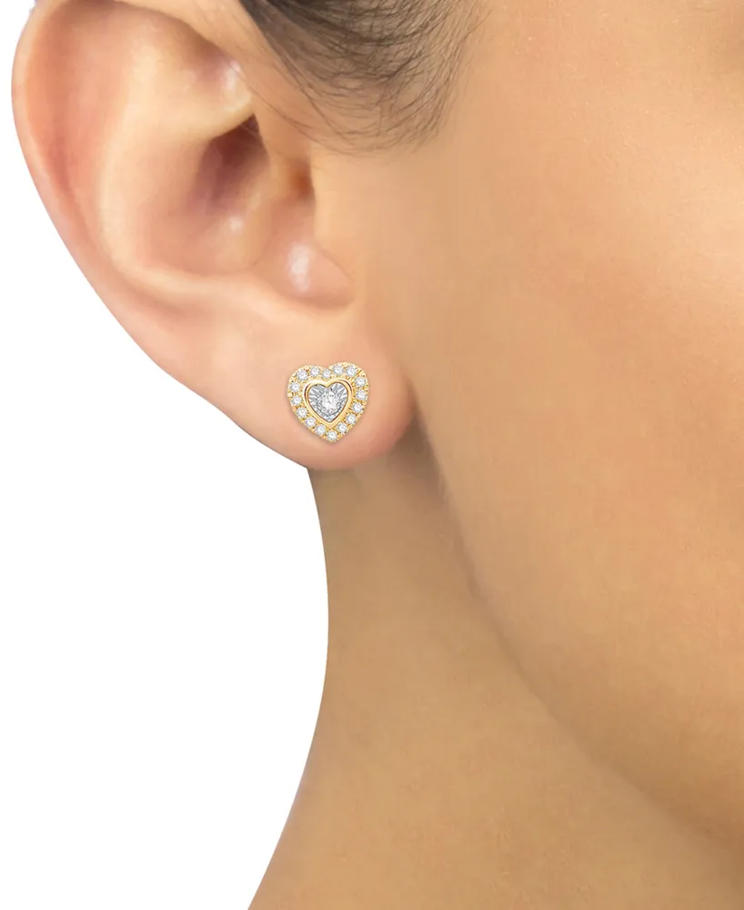 Diamond Heart Halo Filigree Stud Earrings (1/3 ct. t.w.) in 10k Two-Tone Gold