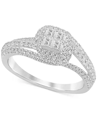 Diamond Quad Halo Cluster Swirl Engagement Ring (3/4 ct. t.w.) in 14k White Gold