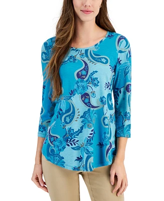 Jm Collection Women's 3/4 Sleeve Printed Top, Created for Macy's