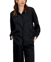 Jm Collection Women's Satin Long Sleeve Button-Front Shirt, Created for Macy's