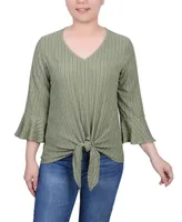 Ny Collection Petite 3/4 Bell Sleeve Textured Knit Top