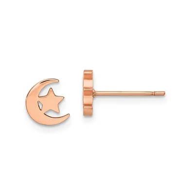Chisel Stainless Steel Polished Rose Ip-plated Moon and Star Earrings