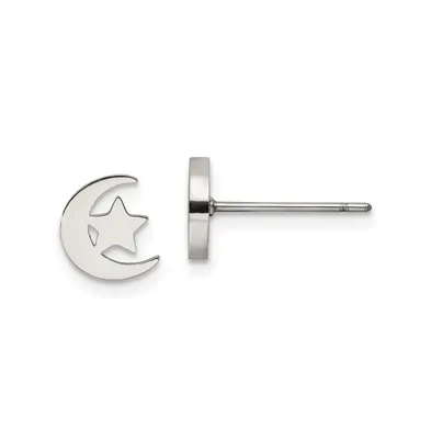 Chisel Stainless Steel Polished Moon and Star Earrings