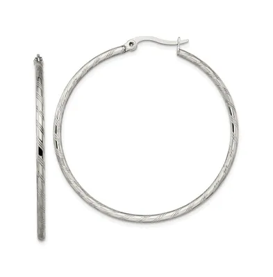Chisel Stainless Steel Polished and Textured Hoop Earrings