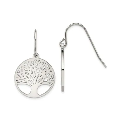 Chisel Stainless Steel Polished Tree of Life Cut-out Earrings