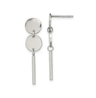 Chisel Stainless Steel Polished Discs with Bar Dangle Earrings