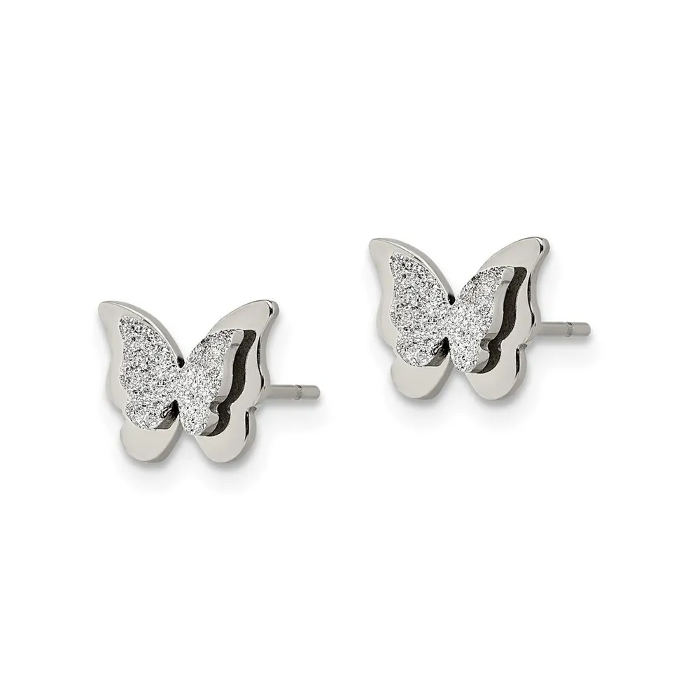 Chisel Stainless Steel Polished Glitter Butterfly Earrings