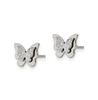 Chisel Stainless Steel Polished Glitter Butterfly Earrings
