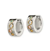 Chisel Stainless Steel Yellow Multicolor Cz Hinged Hoop Earrings