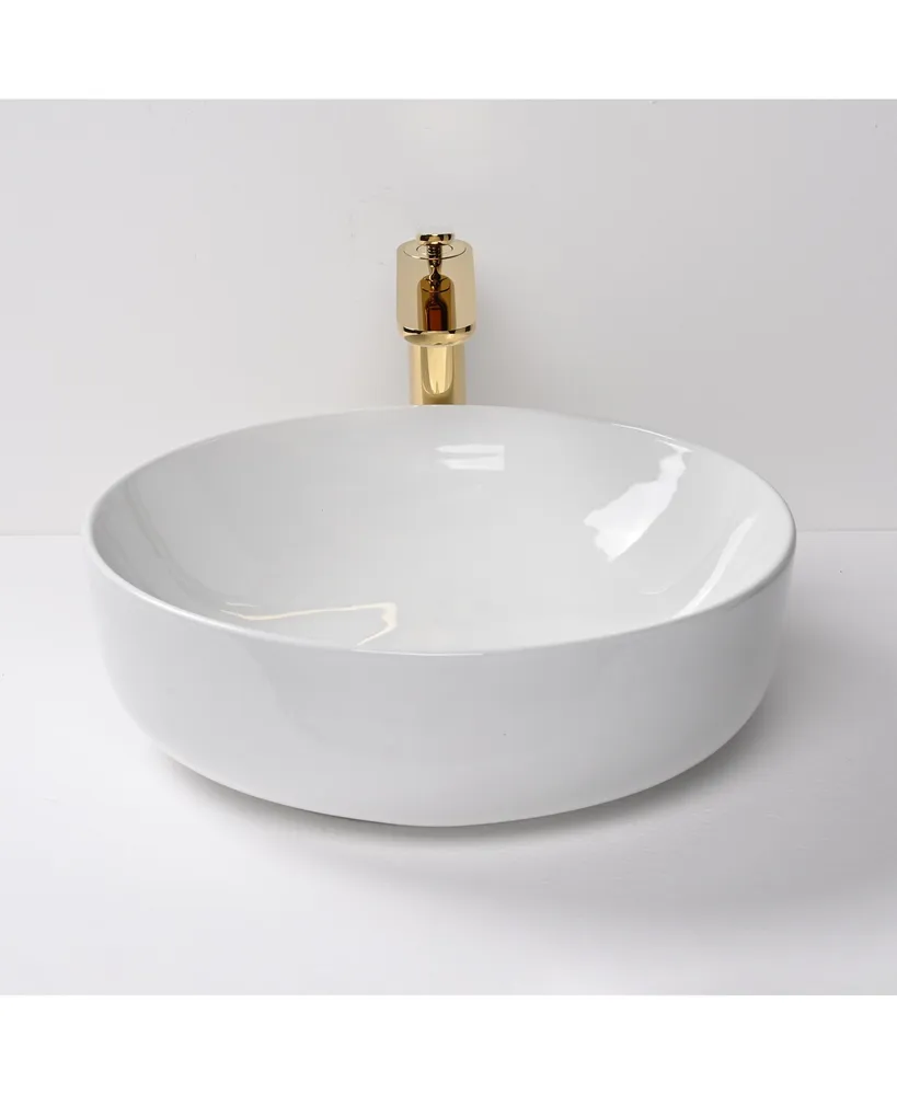Aquaterior Round Ceramic Vessel Sink with Single Handle Faucet Drain Set of 2