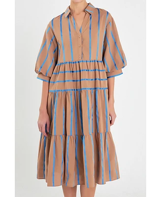 Women's Striped Collared Midi Dress