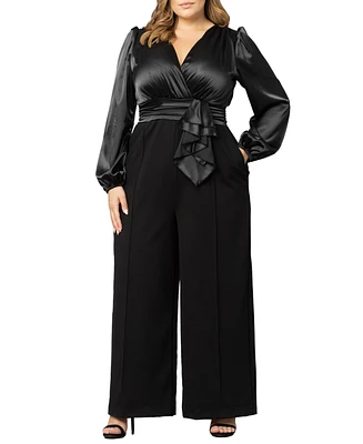 Kiyonna Plus Refined Satin Wide Leg Jumpsuit