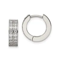 Chisel Stainless Steel Polished 2 Rows of Cz Hinged Hoop Earrings