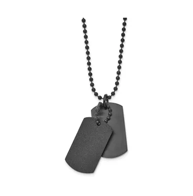 Chisel Brushed and Laser Cut Black Ip-plated Double Dog Tag Ball Chain