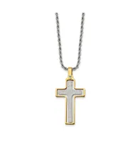 Chisel Laser Cut Center Moveable Cross Pendant on Rope Chain Necklace