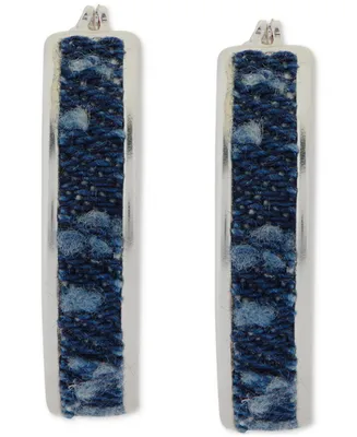 Lucky Brand Silver-Tone Blue Denim Medium Hoop Earrings, 1.13"