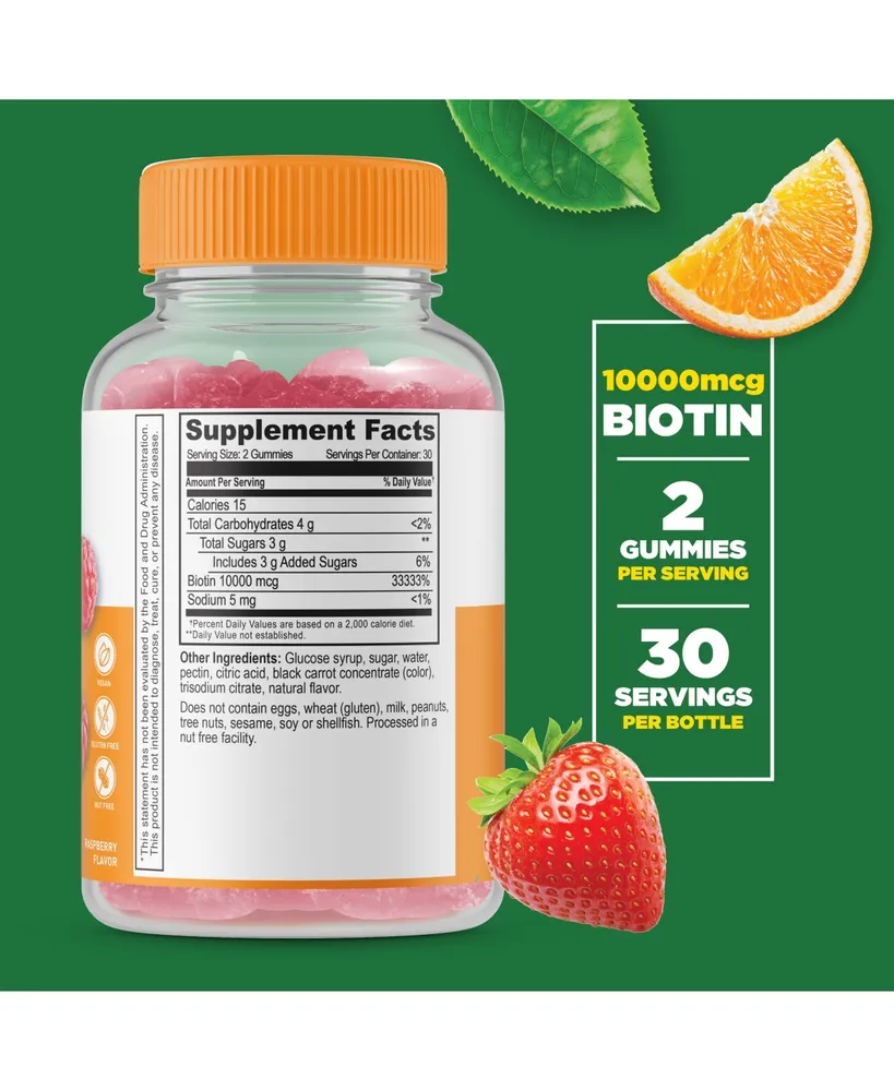 Lifeable Biotin 10,000 mcg Gummies - Hair And Nail Growth - Great Tasting Natural Flavor, Dietary Supplement Vitamins - 60 Gummies