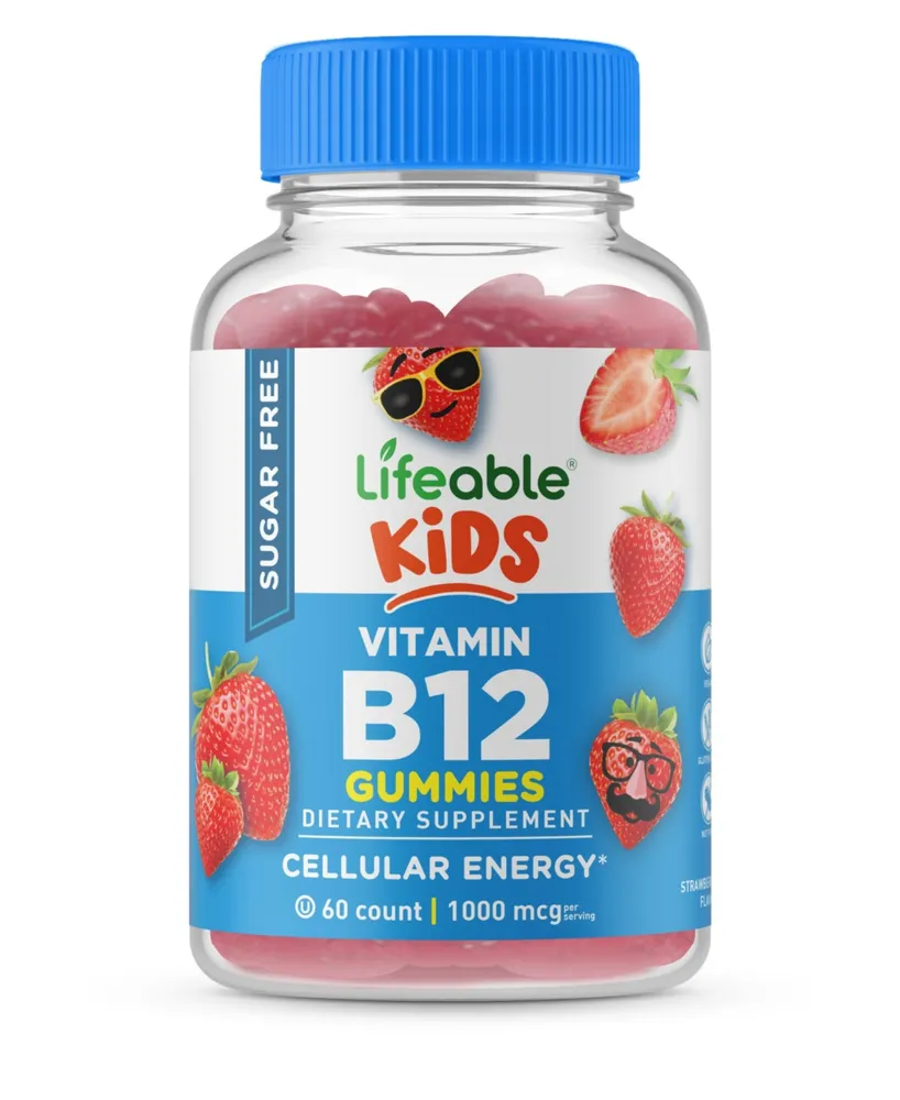 Lifeable Sugar Free Vitamin B12 for Kids 1,000 mcg Gummies - Energy, Mood, And Metabolism - Great Tasting, Dietary Supplement Vitamins - 60 Gummies