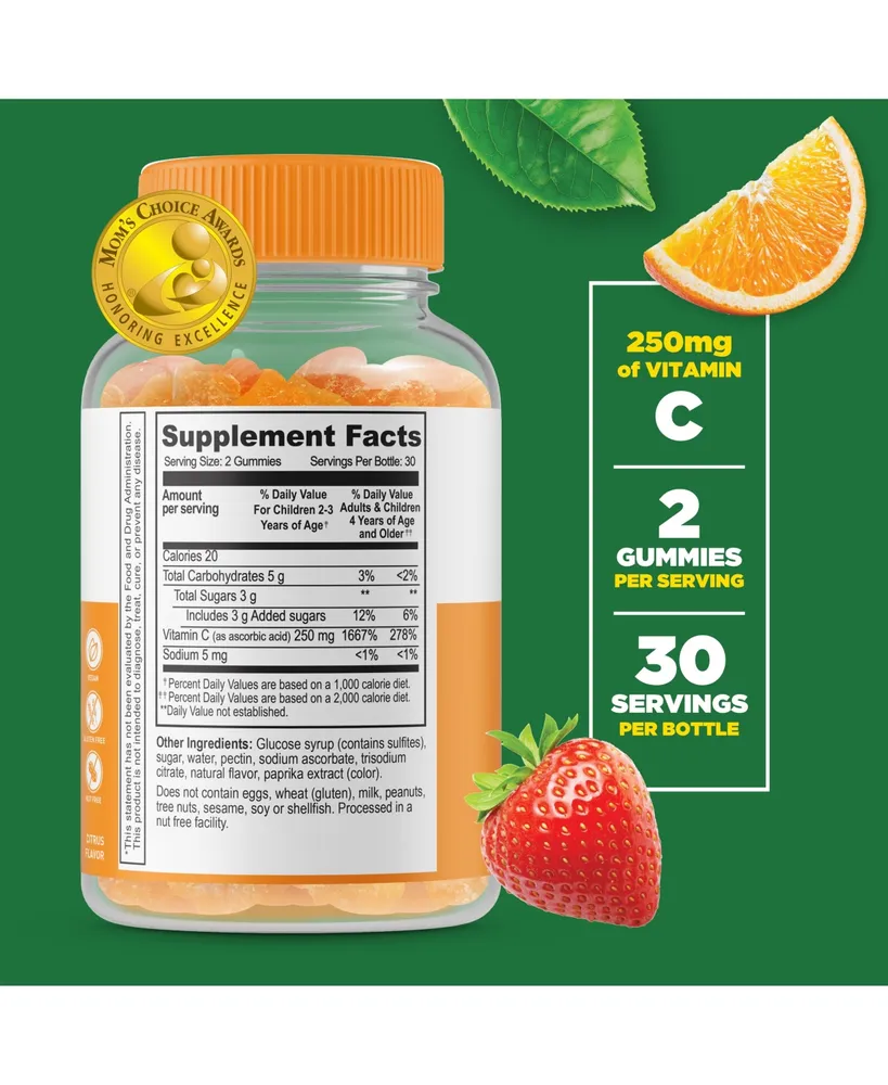 Lifeable Vitamin C for Kids 250 mg Gummies - Immune System - Great Tasting Natural Flavor, Dietary Supplement Vitamins - 60 Gummies