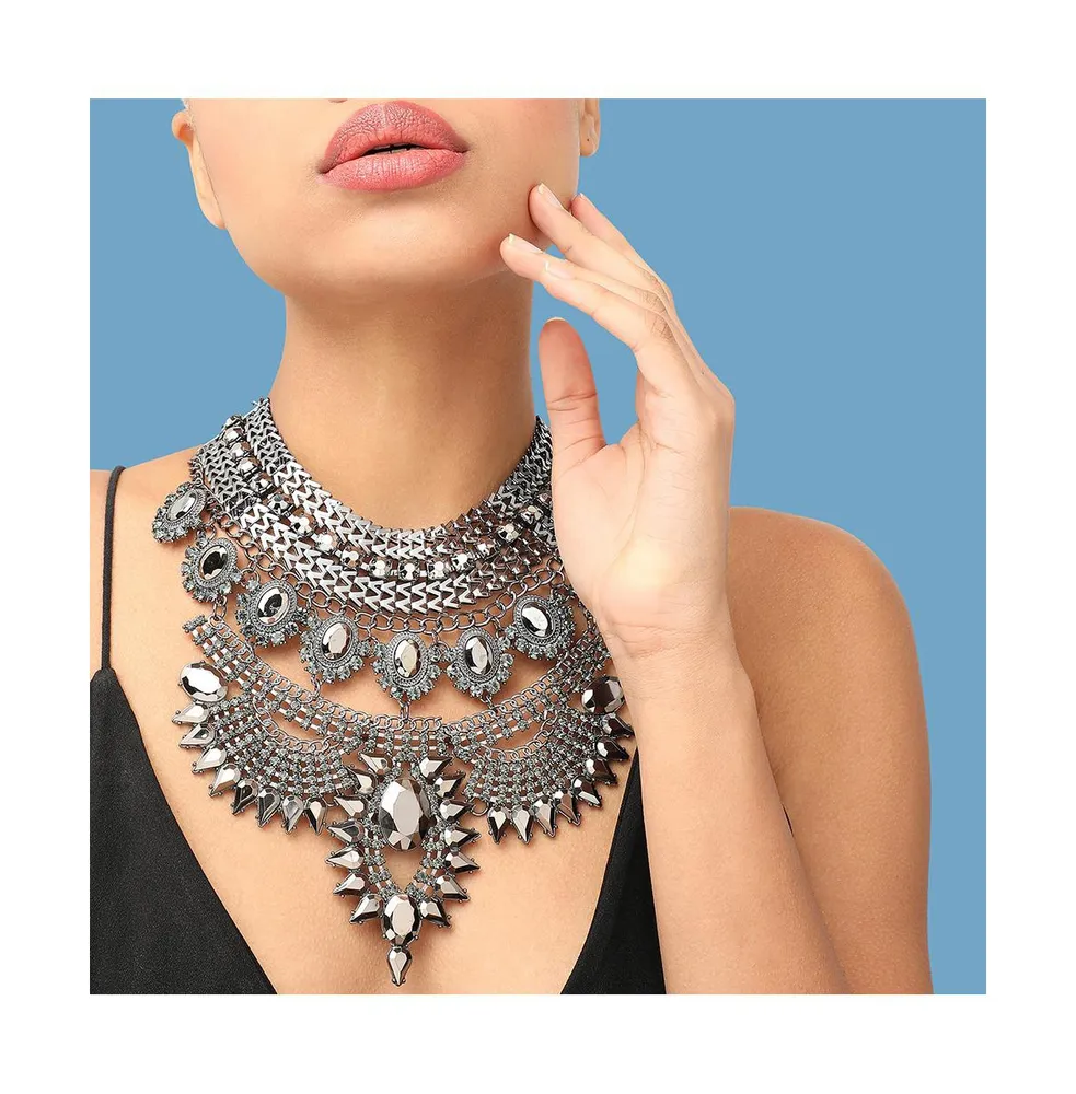 Sohi Women's Silver Maxi Stone Necklace