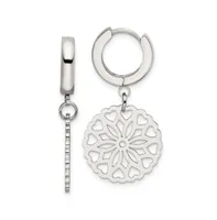 Chisel Stainless Steel Polished Flower Dangle Hinged Hoop Earrings