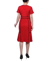 Ny Collection Women's Short Sleeve Piped Detail Dress