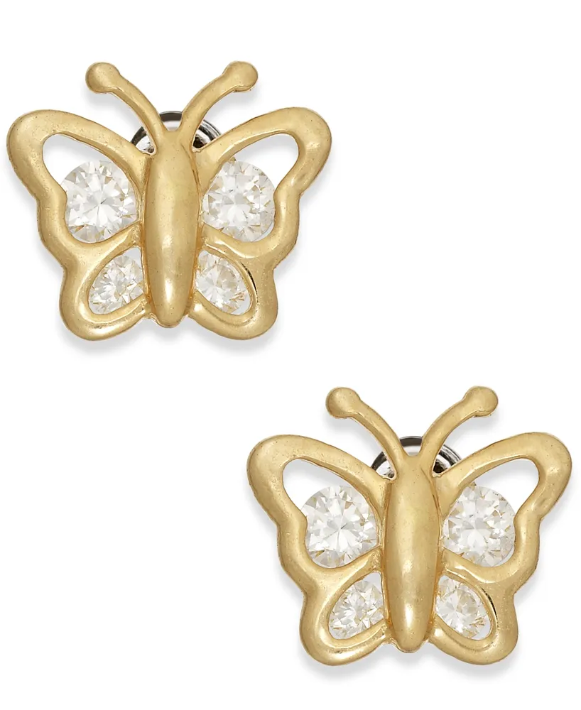 Cubic Zirconia Butterfly Stud Earrings in 10k Gold