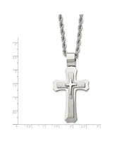 Chisel Brushed Triple Layer Cross Pendant Rope Chain Necklace