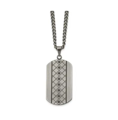Chisel Brushed with Black Cz Dog Tag on a Curb Chain Necklace