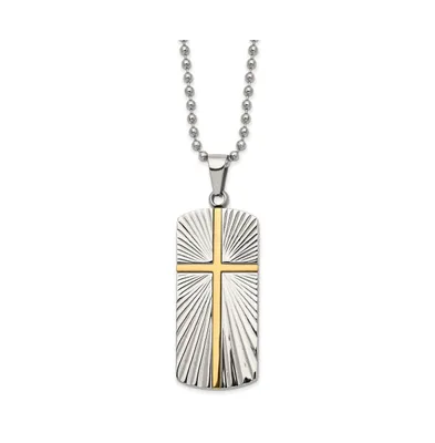 Chisel Polished Yellow Ip-plated Cross Dog Tag Ball Chain Necklace