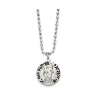 Chisel Brushed and Enameled St. Christopher Medal Ball Chain Necklace